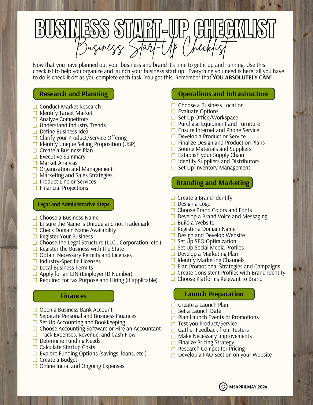 BUSINESS START-UP CHECKLIST | WORKSHEET