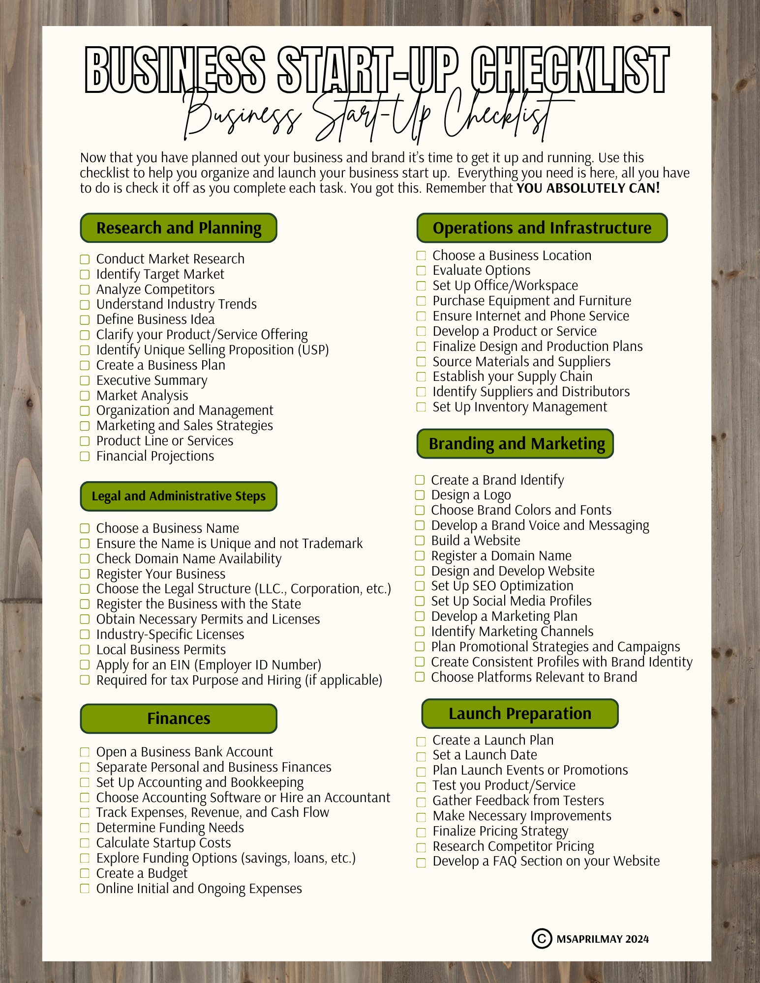 BUSINESS START-UP CHECKLIST | WORKSHEET